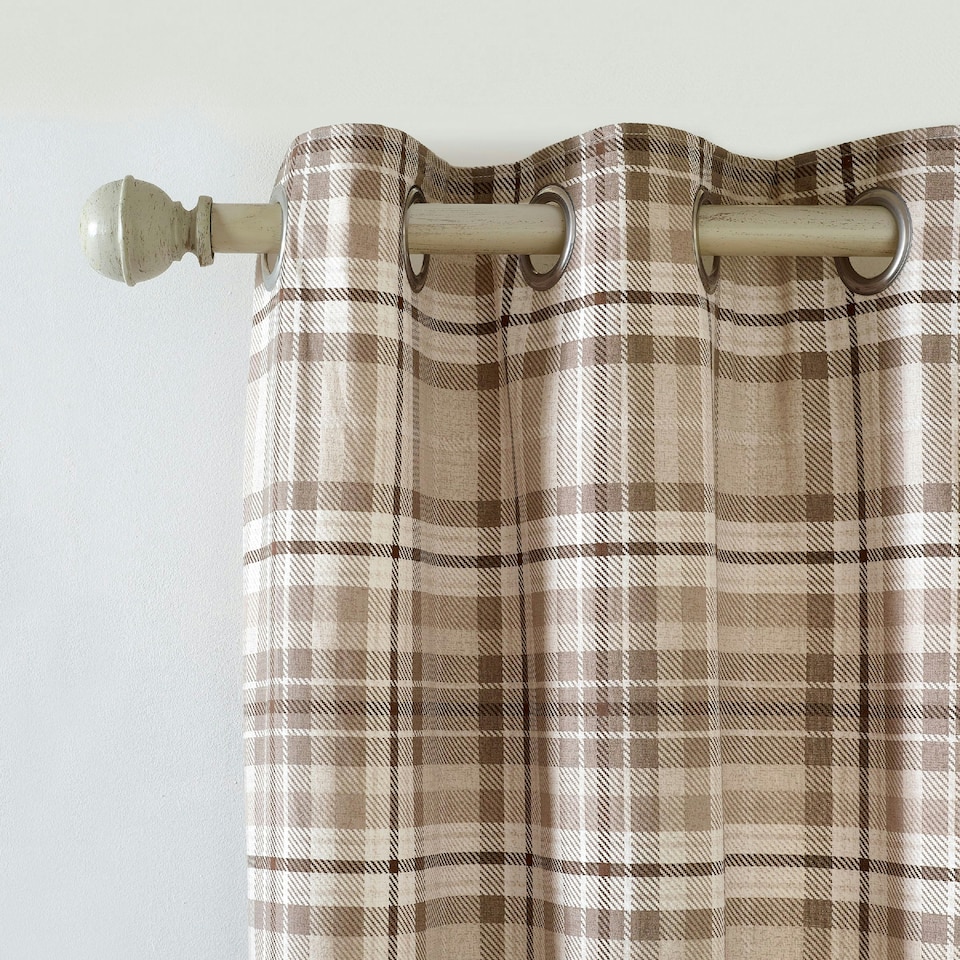 image 1 of Catherine Lansfield Cullen Termal Check Brushed Cotton 66x90 Inch Eyelet Curtains Natural Cream | Natural