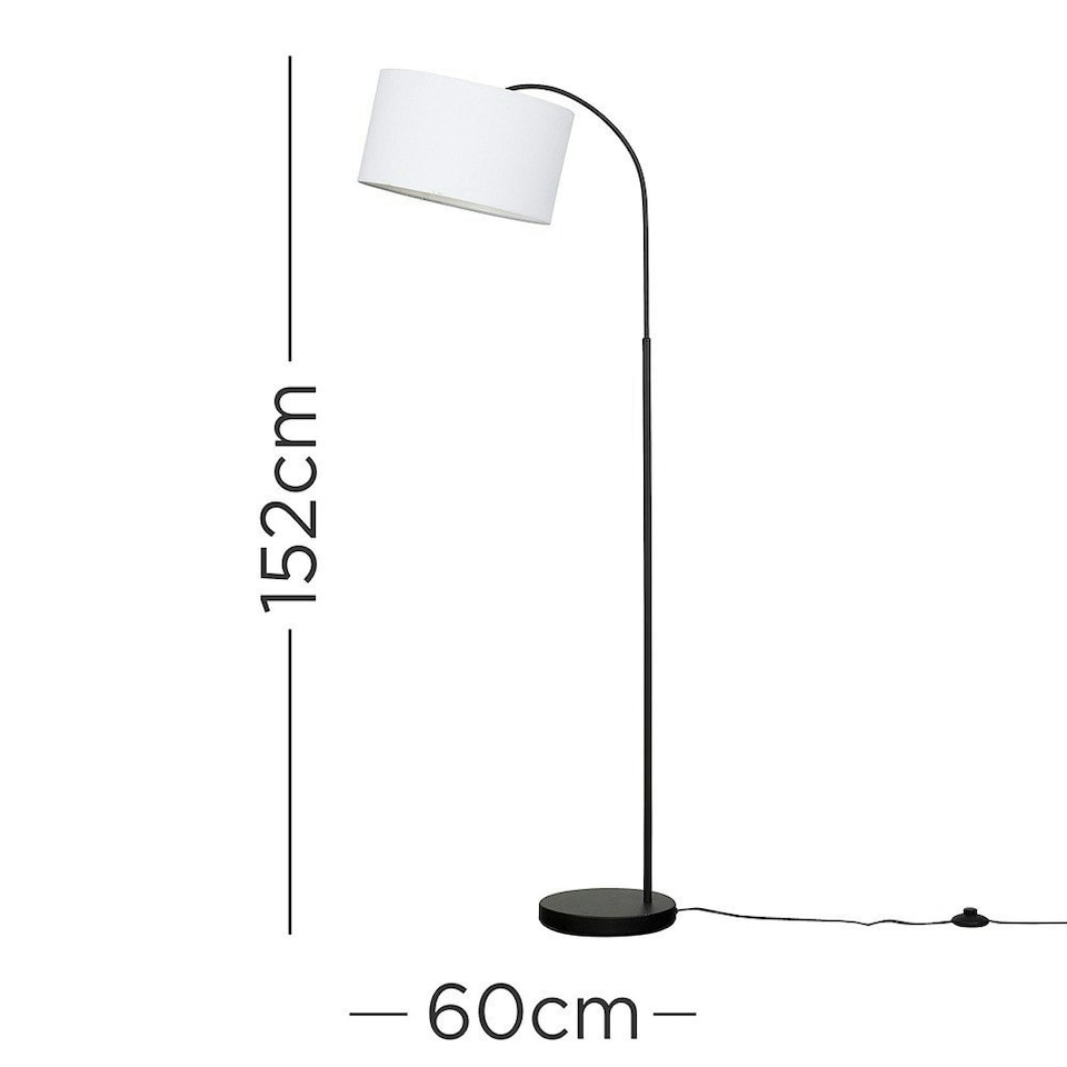 image 1 of ValueLights Curva Gloss Black Floor Lamp with Medium White Drum Shade and LED Bulb