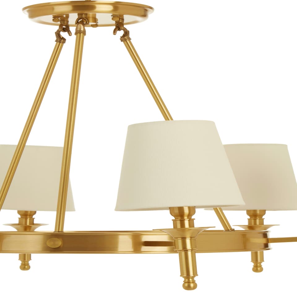 image 1 of Interiors by Premier Elegant 6 Arm Gold Ceiling Light with Linen Shades, Brass Frame Hotel Style Pendant Light, Lighting Fixture Gold