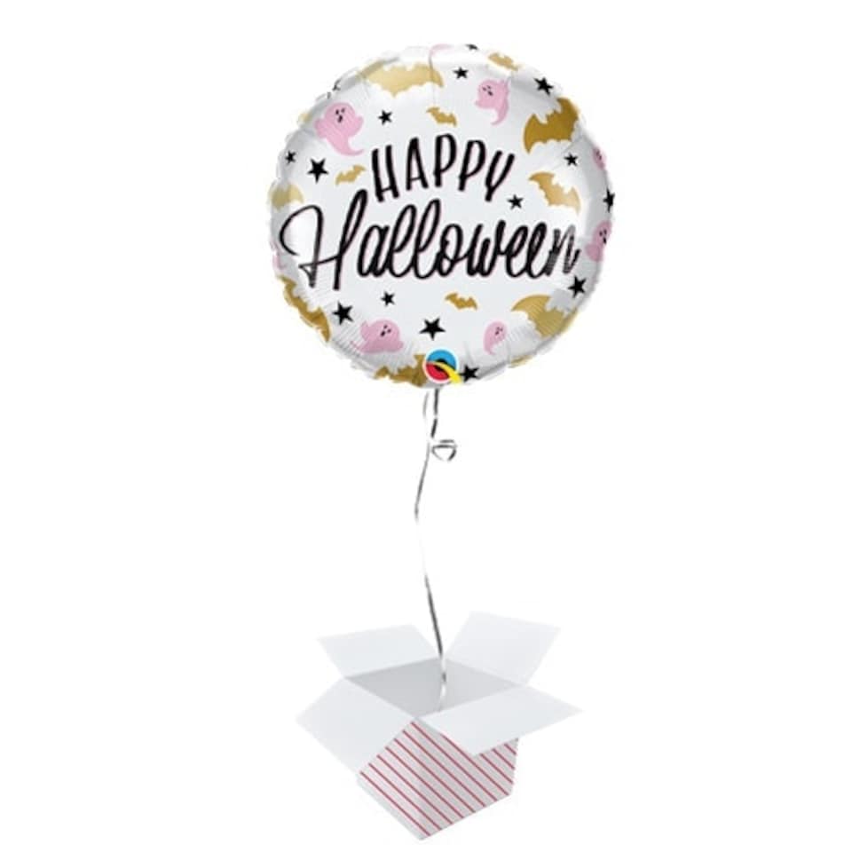 Halloween Glam Bats & Ghosts Helium Foil Qualatex Balloon - Inflated Balloon in a Box