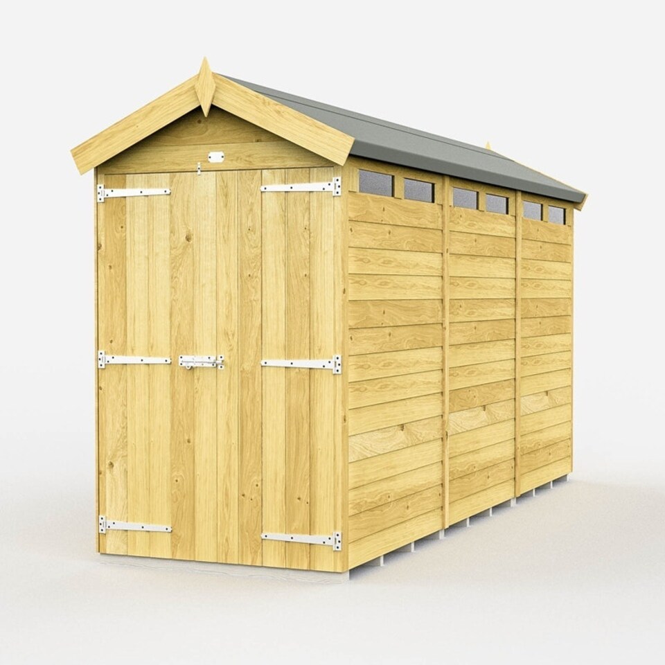 image 1 of 4 x 12 Feet Apex Security Shed - Double Door - Wood - L358 x W118 x H217 cm Brown