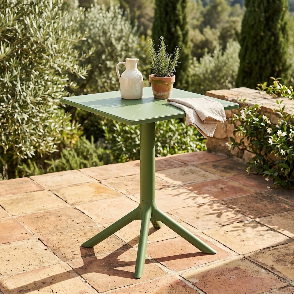 image 1 of Square Bistro Garden Table - Plastic - L60 X W60 X H75 cm - Moss Green - Flat Packed