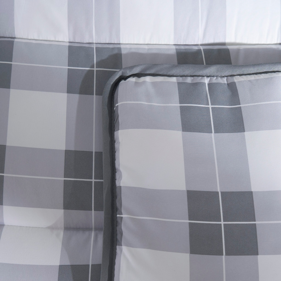 image 1 of OHS Reversible Coverless 10.5 Tog Soft Plush All Year Round Duvet Cover and Pillowcase Bedding Set Grey | Grey Gingham | King