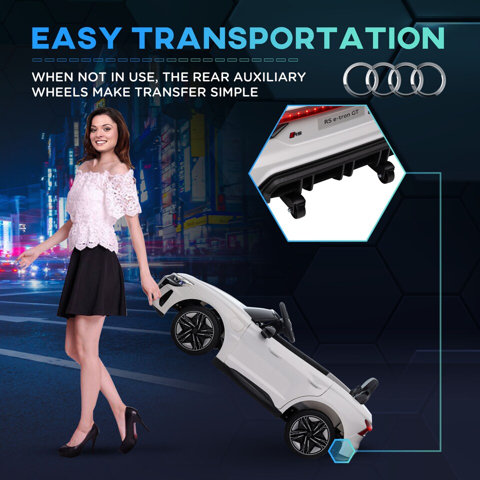 image 1 of HOMCOM Audi RS e-tron GT Licensed Electric Car for Kids, 12V Battery Powered Electric Ride-on Toy with Remote Control Music, Suspension Wheels, Soft Start, for 3-5 years, White