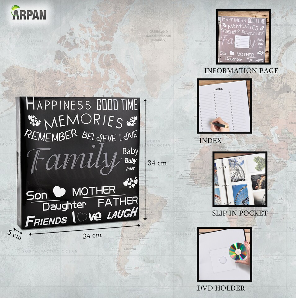 image 1 of ARPAN Large 3-Ring Binder Photo Album Holds 500 Photos 6x4" (10x15cm) – Slip In Pocket Picture Album for Wedding, Baby, Birthday, Family & Travel Memories