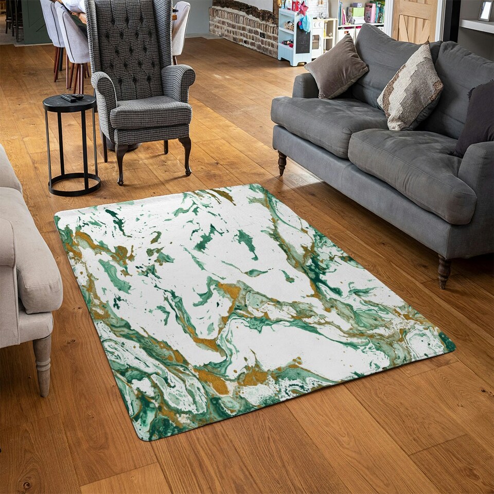 image 1 of Green & Golden Marble (Rug) Multi | Large: 140x200cm