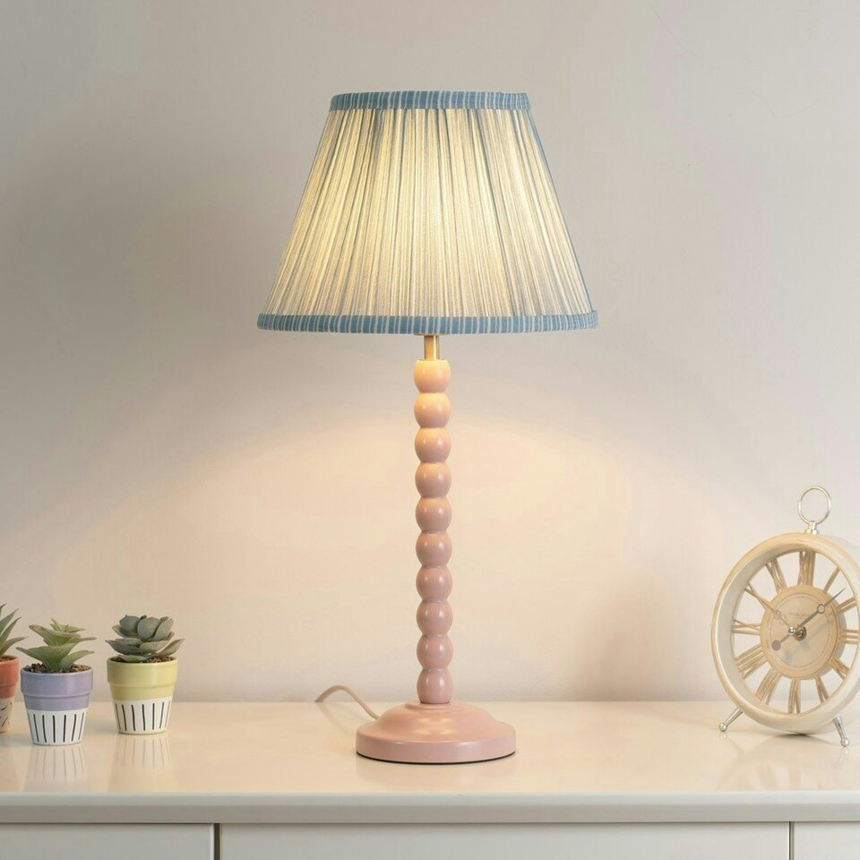 image 1 of ValueLights Laurenne Tapered Blue Pinstripe Fabric Pleated Easy Fit Small Lamp Shade