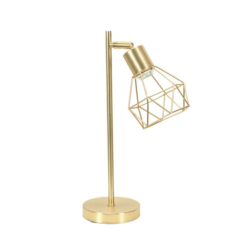 image 1 of ValueLights Angus Adjustable Brushed Gold Metal Geometric Basket Shade Table Lamp