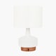 image 3 of Wood Effect White Textured Ceramic Table Lamp | White | White | 1