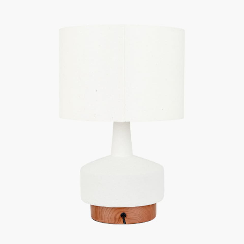 image 1 of Wood Effect White Textured Ceramic Table Lamp | White | White | 1