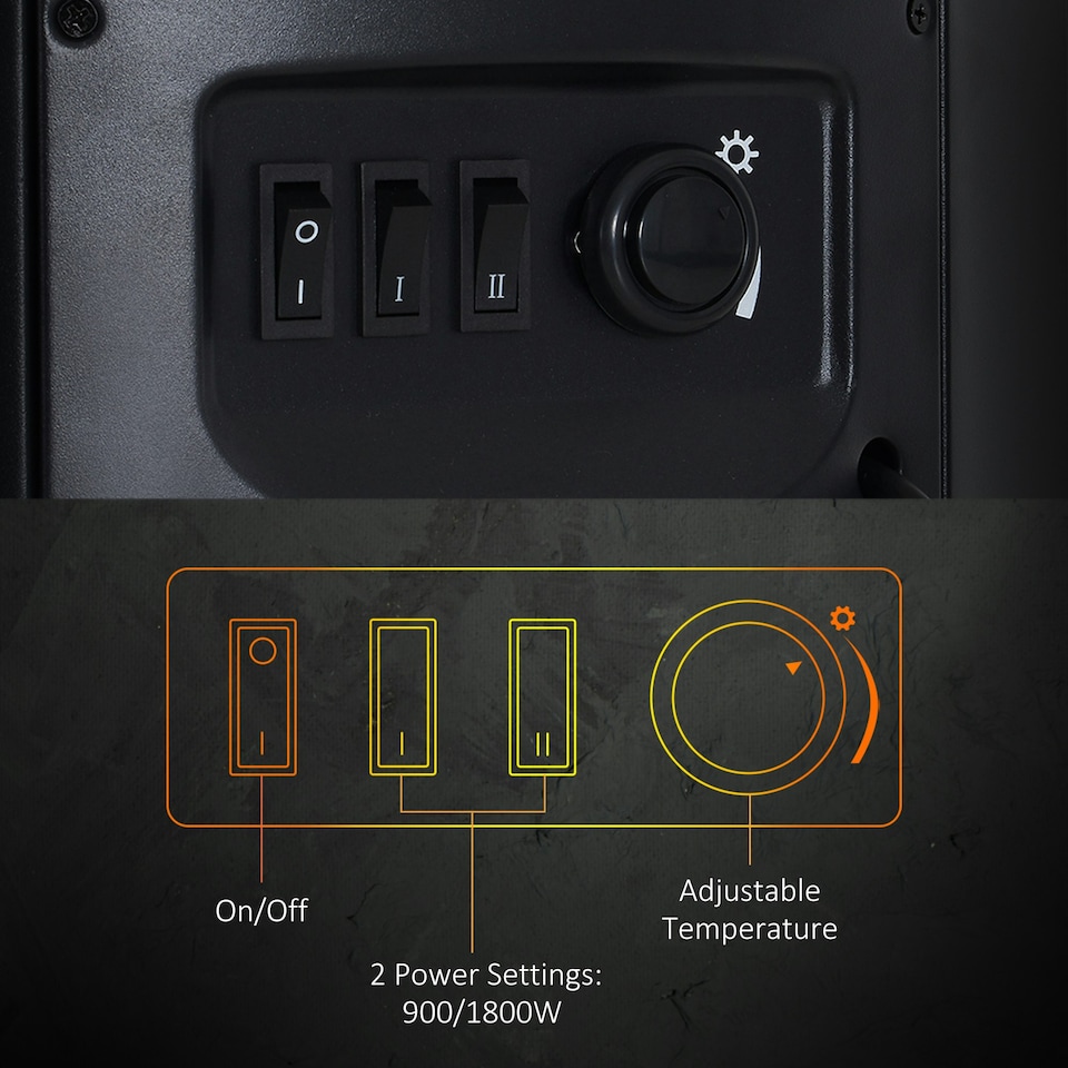image 1 of HOMCOM Fireplace Electric Heater Stove w/ Thermostat Control Black Freestanding