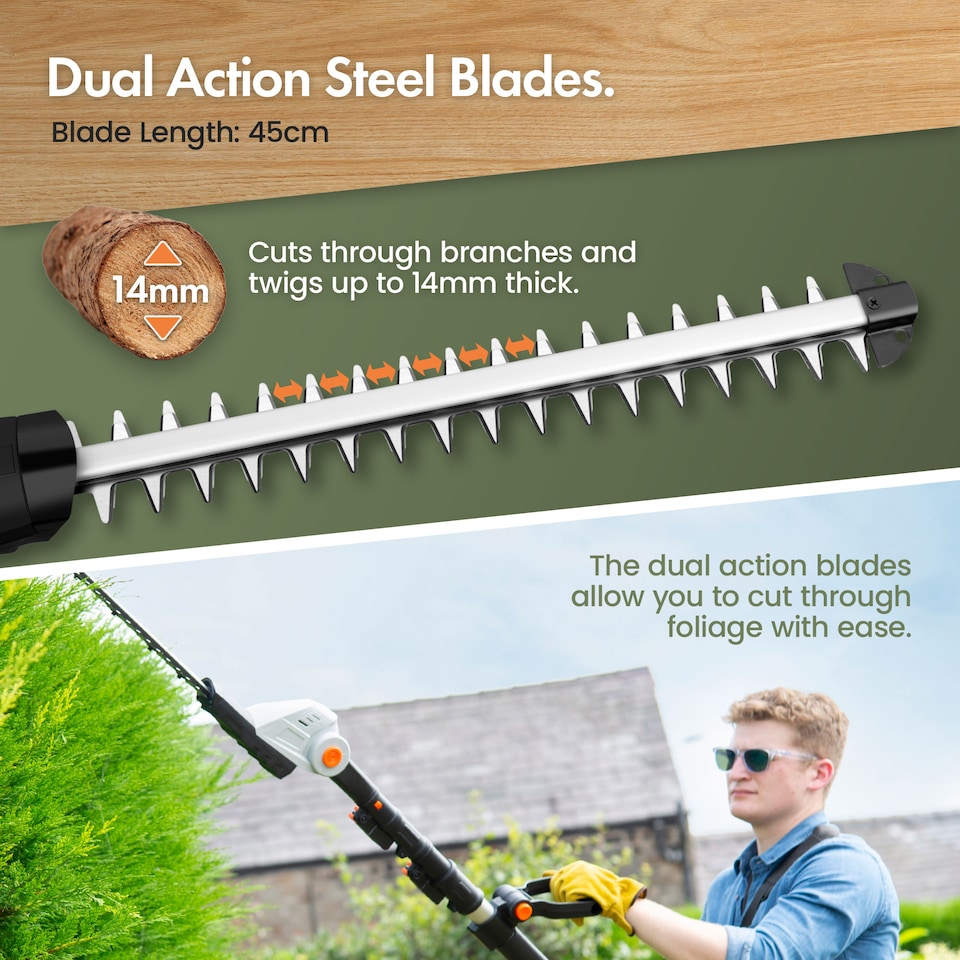 image 1 of VonHaus Cordless Pole Hedge Trimmer with 2 x 20V Batteries