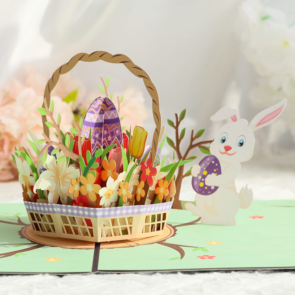 image 1 of Bunny’s Basket of Cheer 3D Pop Up Easter Card