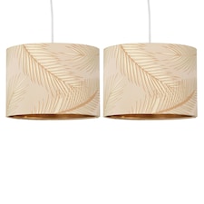 Set of 2 Tropica - Champagne with Gold Embossed Leaf Detail 25cm Ceiling Pendant or Table Lamp Shades Gold