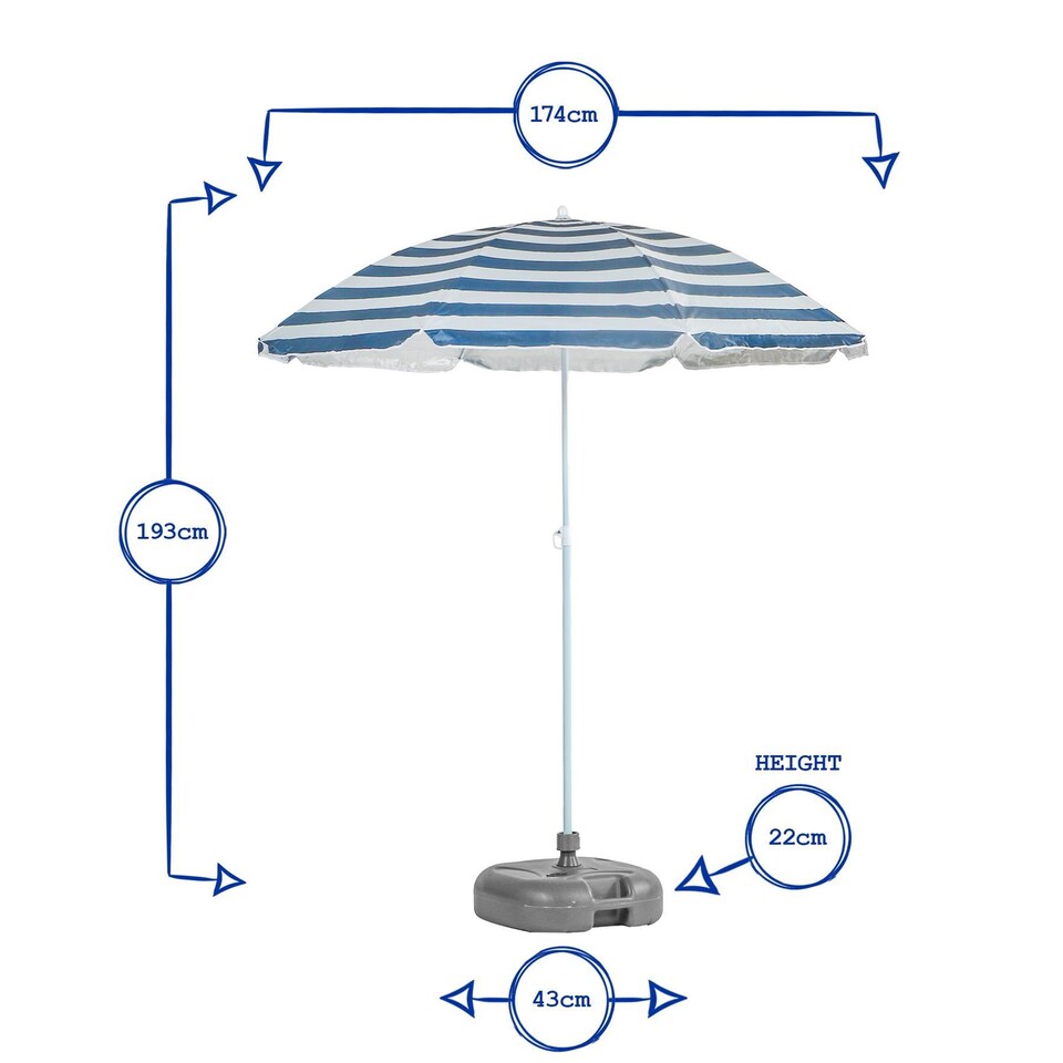 image 1 of Harbour Housewares Metal Beach Parasol with White Base - 1.8m  - Green Stripe