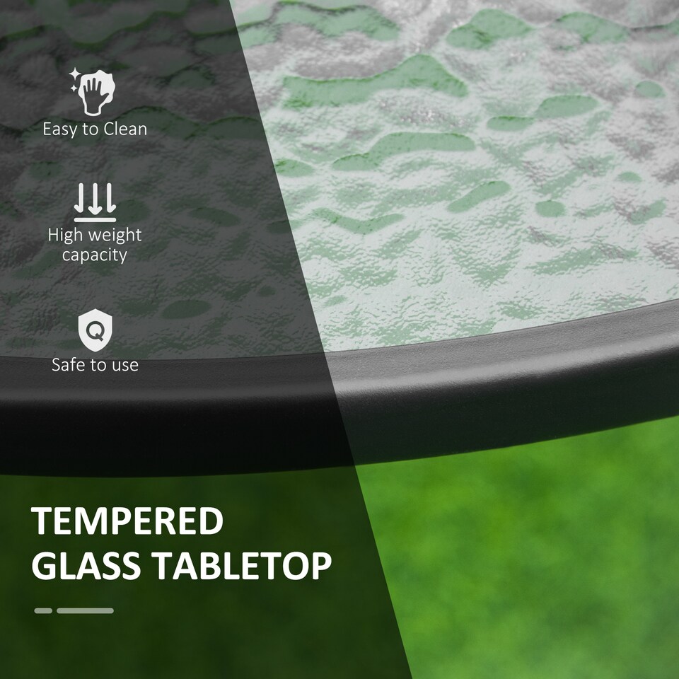 image 1 of Outsunny 106cm Round Garden Dining Table with Parasol Hole Tempered Glass Top Steel Frame