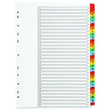 Q-Connect 1-31 Index Multi-punched Reinforced Board Multi-Colour Numbered Tabs A4 White