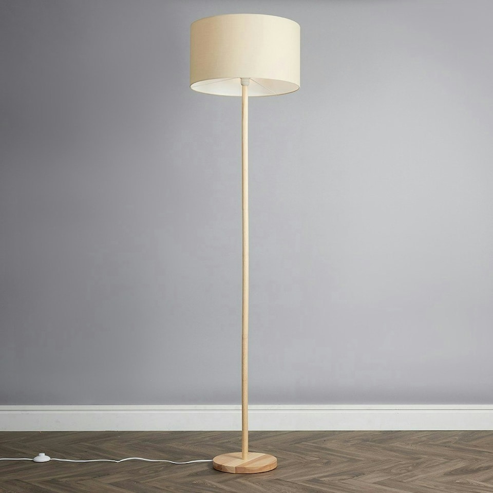 image 1 of ValueLights Modern Light Wood Floor Lamp With Beige Fabric Shade