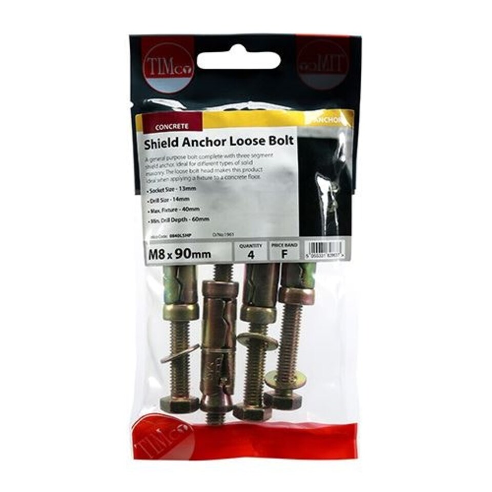 image 1 of Timco - Shield Anchor Loose Bolts - Yellow (Size M8:40L (M8 x 90) - 4 Pieces)