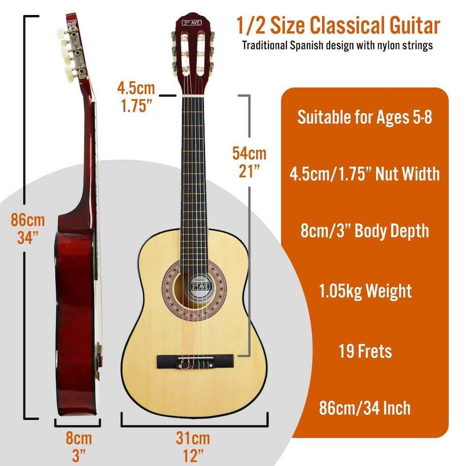 image 1 of 3rd Avenue 1/2 Size Classical Guitar Pack Black
