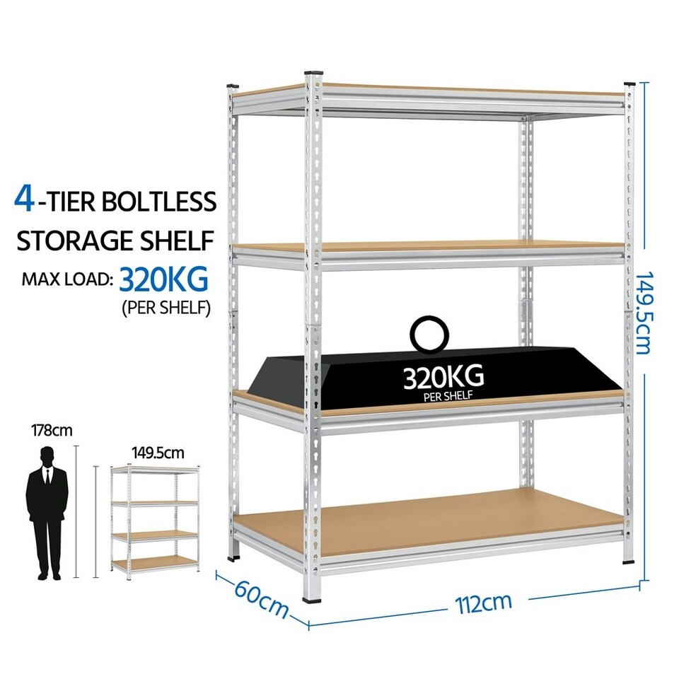 image 1 of Yaheetech Multiple Tiers Storage Shelf Blue, 112 x 60 x 149.5 cm - Silver | Silver