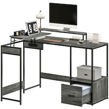 HOMCOM L Shaped Desk, Computer Table with Liftable Desktop, Charcoal Grey Grey | Charcoal Grey