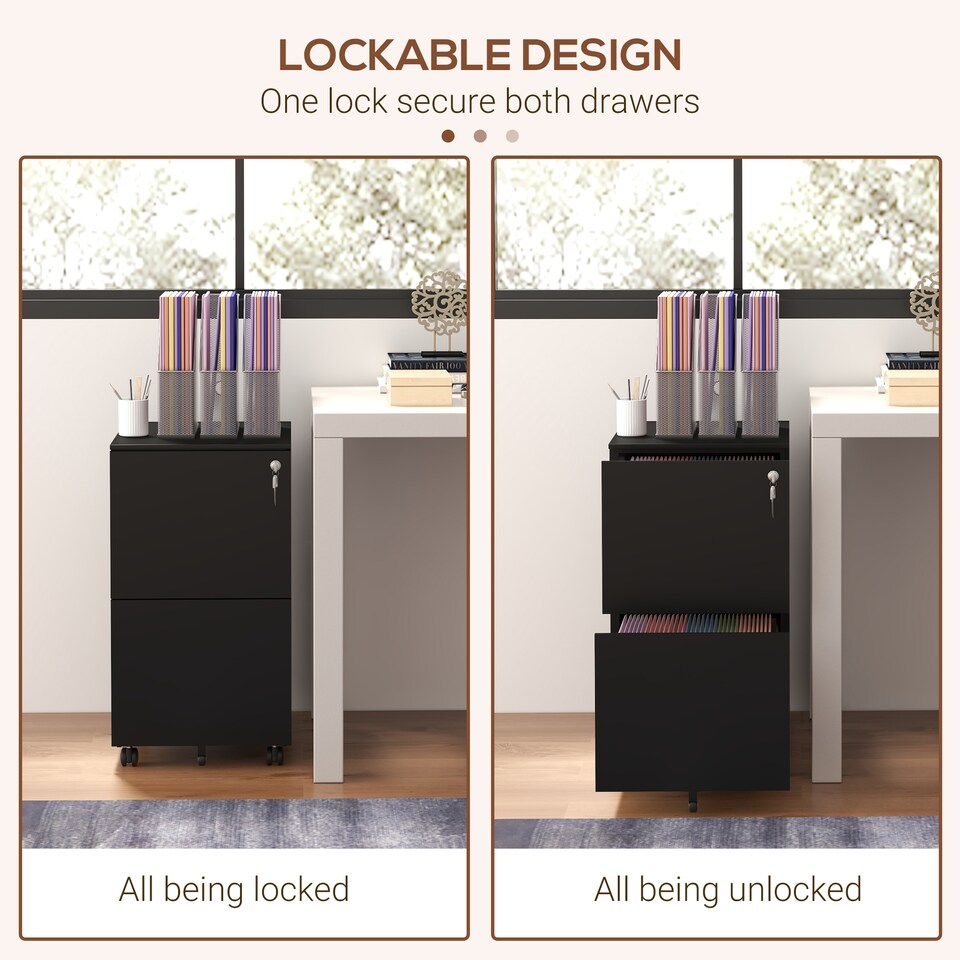 image 1 of Vinsetto Steel File Cabinet with Hanging Bar for Letter A4 Legal Size Black