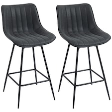 HOMCOM Swivel Bar Stools Set of 2, PU Leather Upholstered Bar Chairs, Black | Black | Black