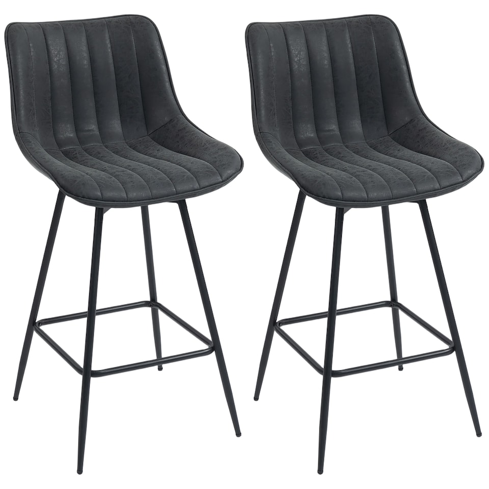 image 1 of HOMCOM Swivel Bar Stools Set of 2, PU Leather Upholstered Bar Chairs, Black | Black | Black