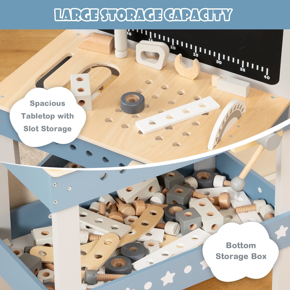 image 1 of COSTWAY Kids Workbench Toy Large Wooden Tool Bench Toddler Pretend Play Workbench