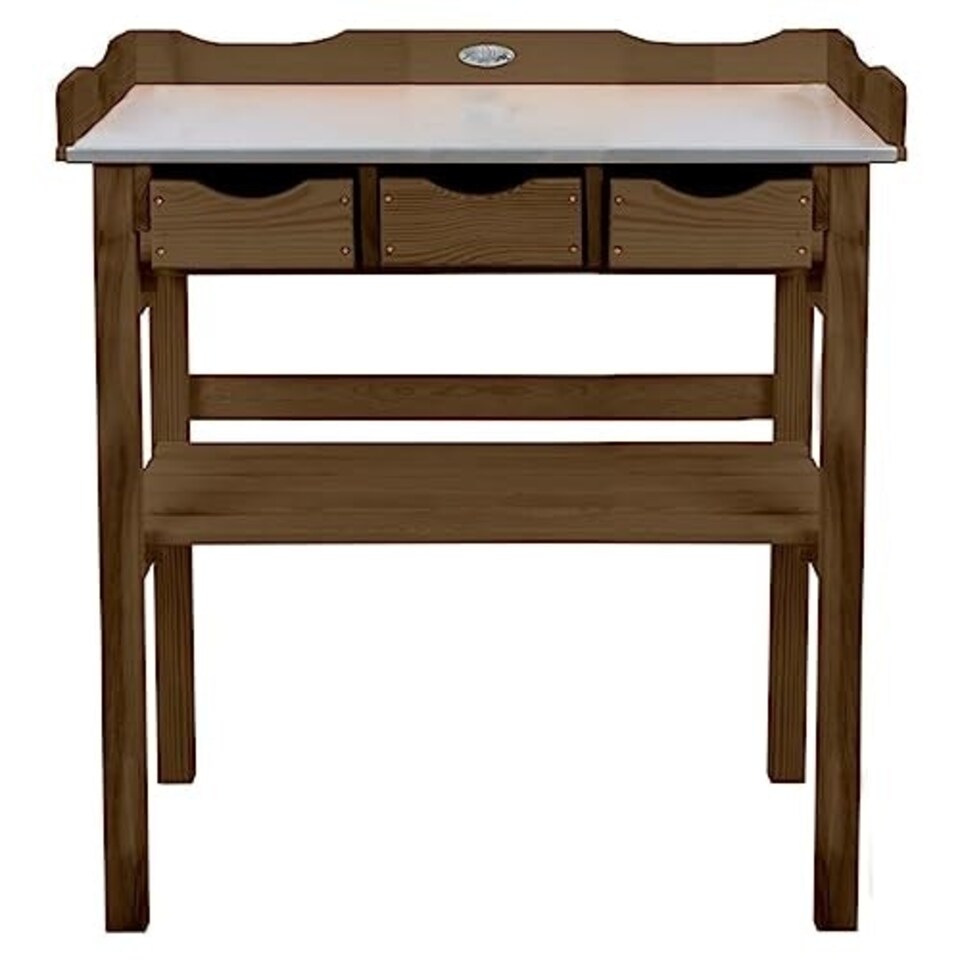 image 1 of Potting Table With Drawers Brown Wood 100% Brown