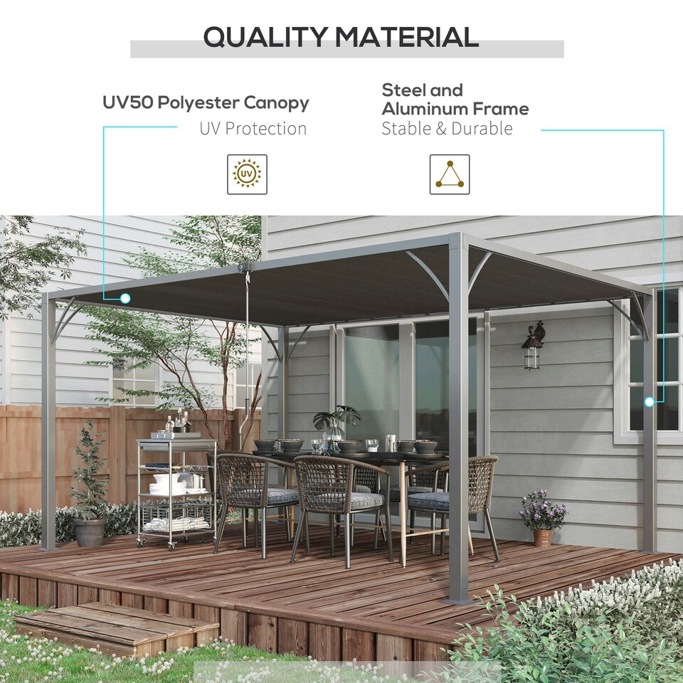 image 1 of Outsunny 4 x 3(m) Outdoor Louvered Metal Pergola with Retractable Roof, Grey