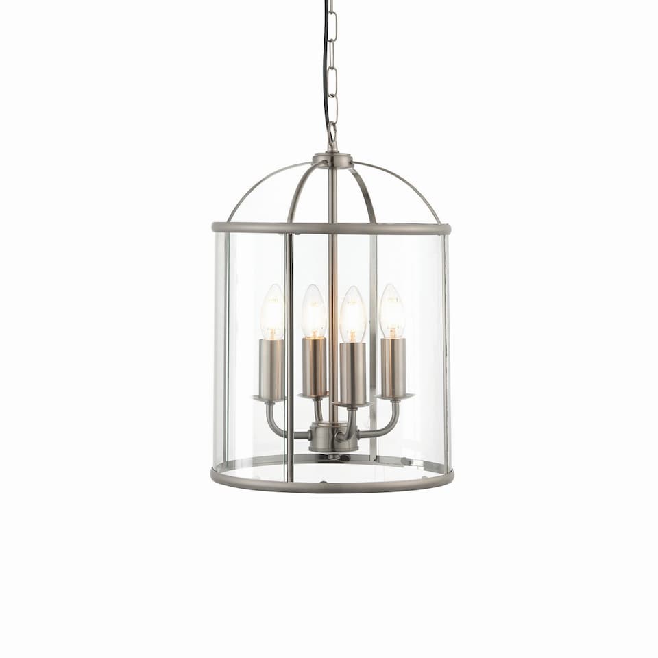 Lambeth 4 Light Ceiling Pendant Clear Glass, Satin Nickel, E14