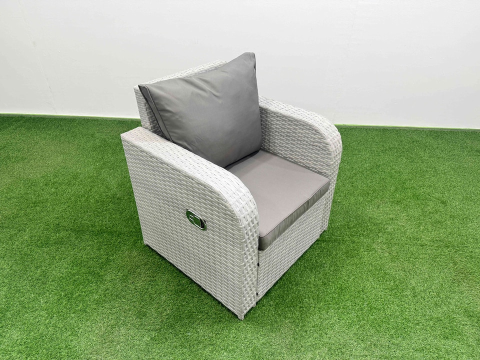 image 1 of Fimous High Back Poly Rattan Garden Furniture Set with Reclining Chair Loveseat Sofa Rectangular Dining Table Indoor Outdoor Patio  Set Side Table Light Grey