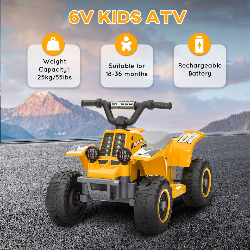 image 1 of AIYAPLAY 6V Electric Car for Kids, Battery Powered Kids ATV, Quad Bike with Forward Backward, LED Headlights, for Ages 18-36 Months, Yellow