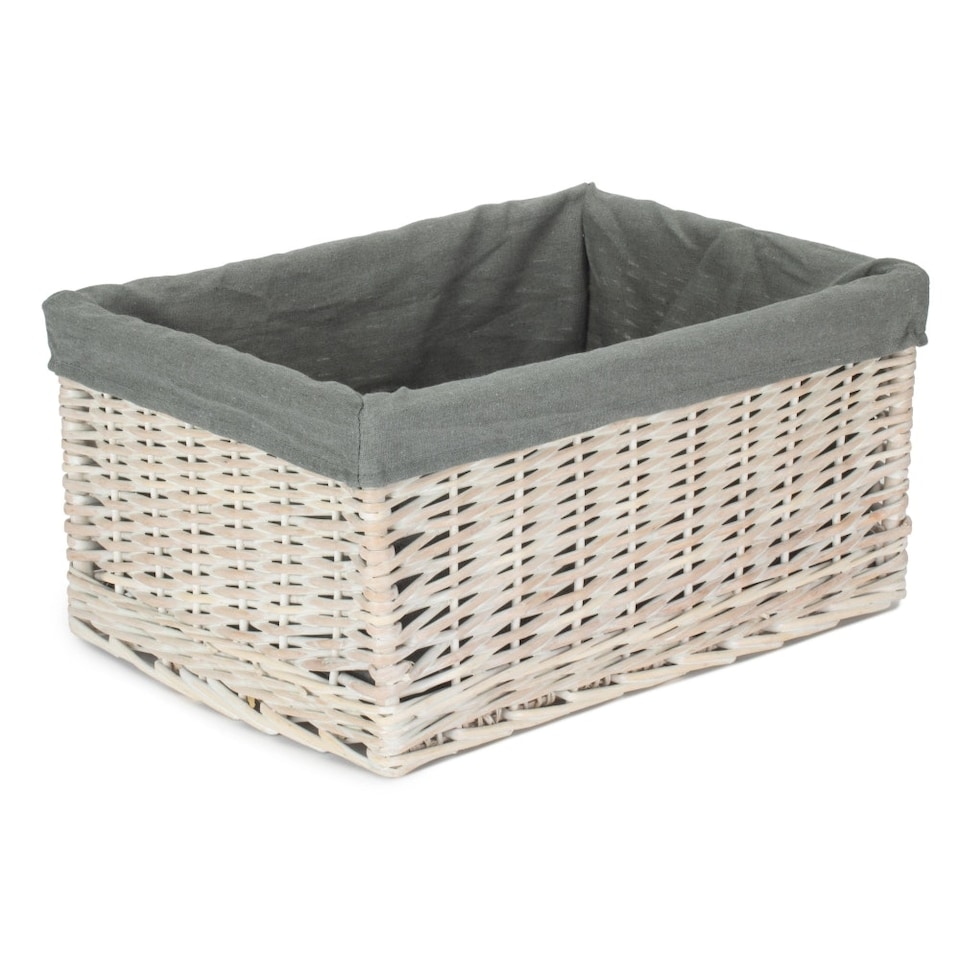 image 1 of White Wash Grey Lined Open Storage Basket Small | Grey | Grey