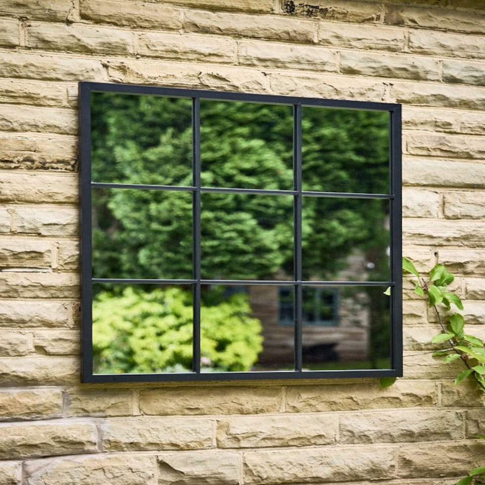 image 1 of Square Black Window Pane Mirror Black