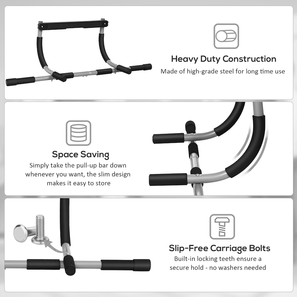 image 1 of HOMCOM Indoor Fitness Door Horizontal Bar Pull-ups Home Gym Upper Body Workout