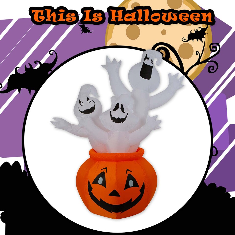 image 1 of PMS Halloween Inflatable Pumpkin Ghosts Decoration - Multicolour 5ft