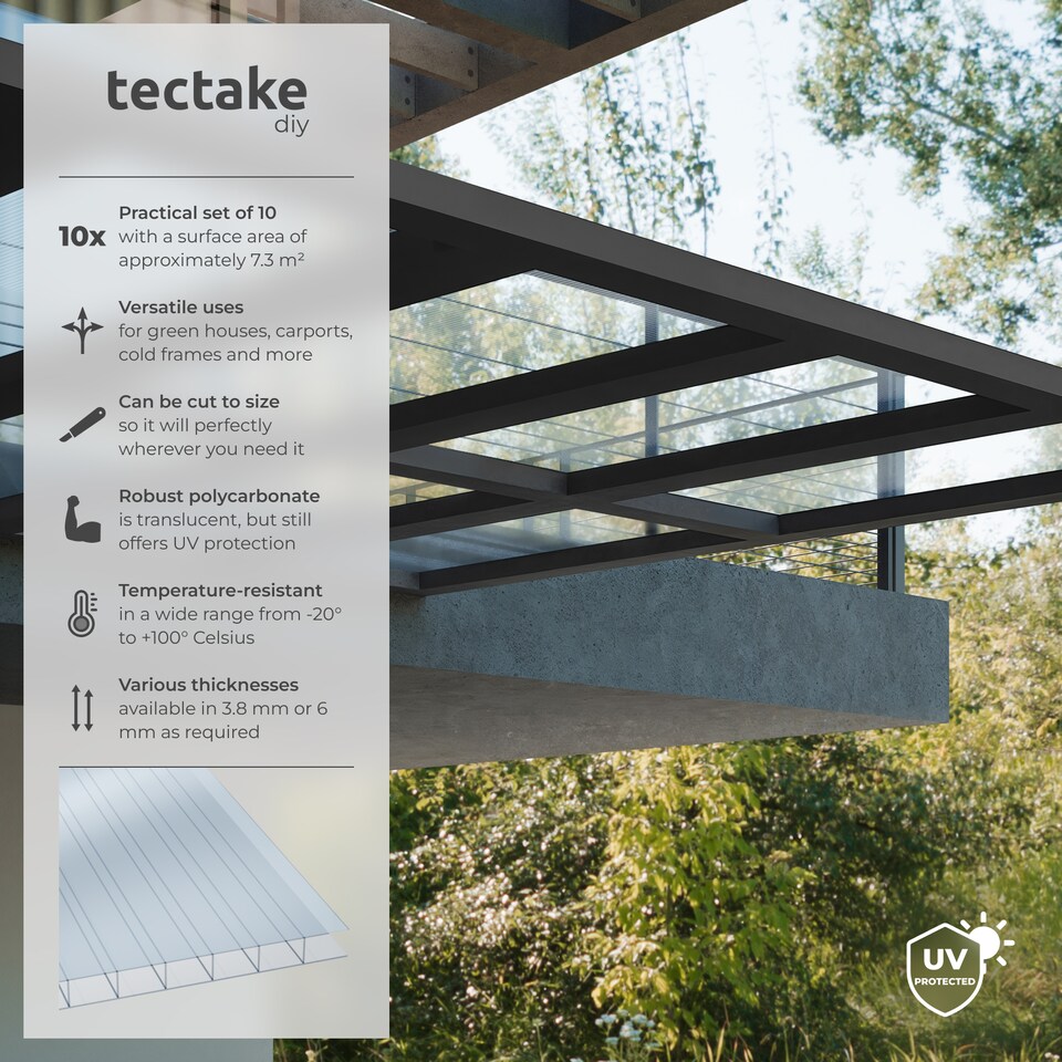 image 1 of 10 Polycarbonate Panels - dual-walled, cuttable, insulating | Clear | transparent | 121 x 60,50 x 0,60 cm | 10