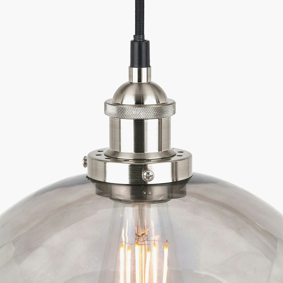 image 1 of Antique Silver Metal and Smoked Glass Dome Pendant Grey | W30xD30xH120cm