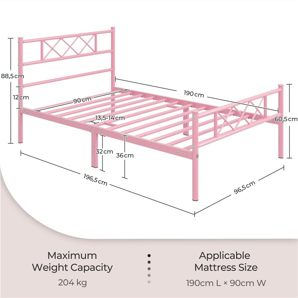 image 1 of Yaheetech 3ft Single Simple Metal Bed Frame Mattress Foundation Pink