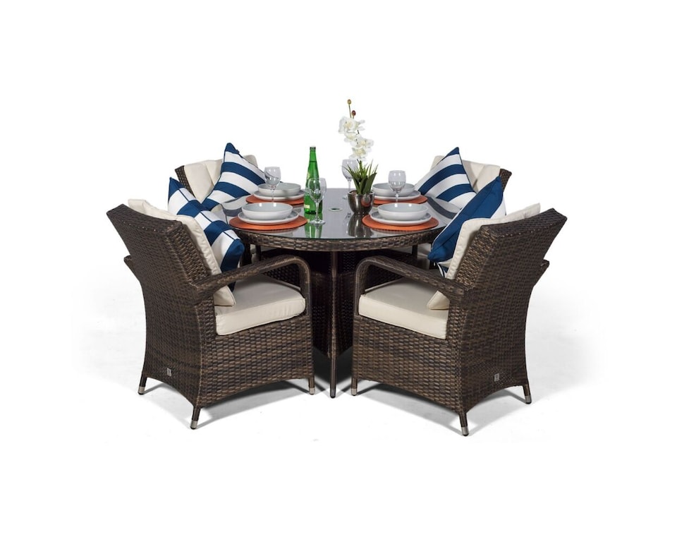 image 1 of Arizona Round 4 Seater Rattan Patio Dining Set | Brown | Brown