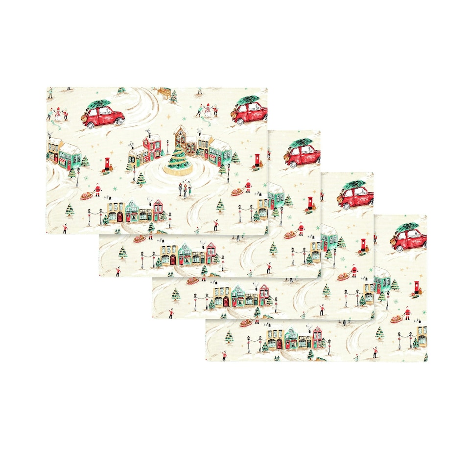 image 1 of Catherine Lansfield Christmas Town Cotton Dining Placemat 4 Pack Natural Cream | Natural