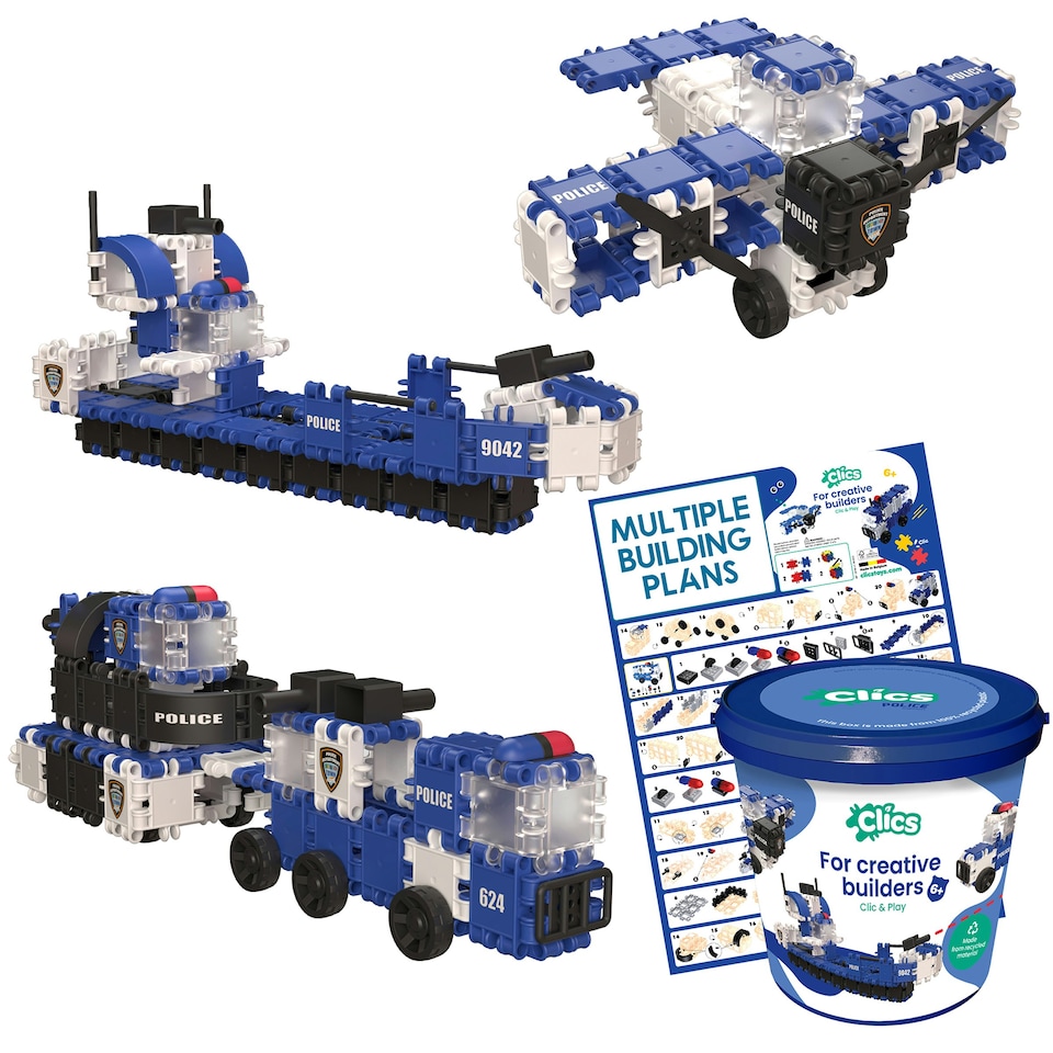 image 1 of Clics Bucket Police Click and Play Bucket 135 Pieces