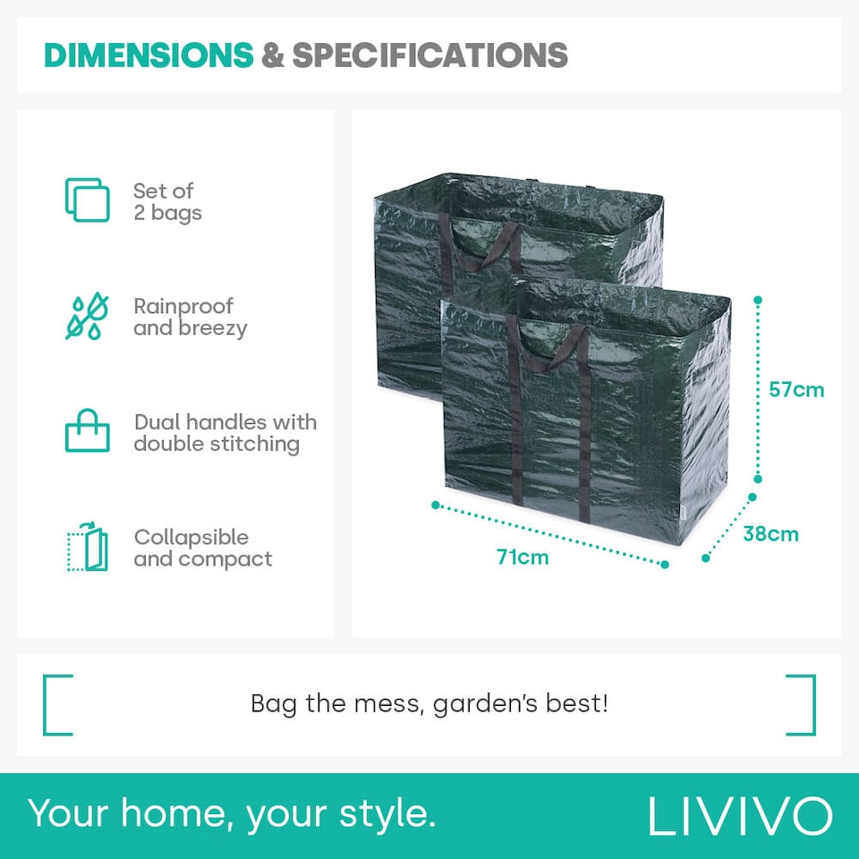 image 1 of 150L Reusable Garden Waste Bags Set of 2