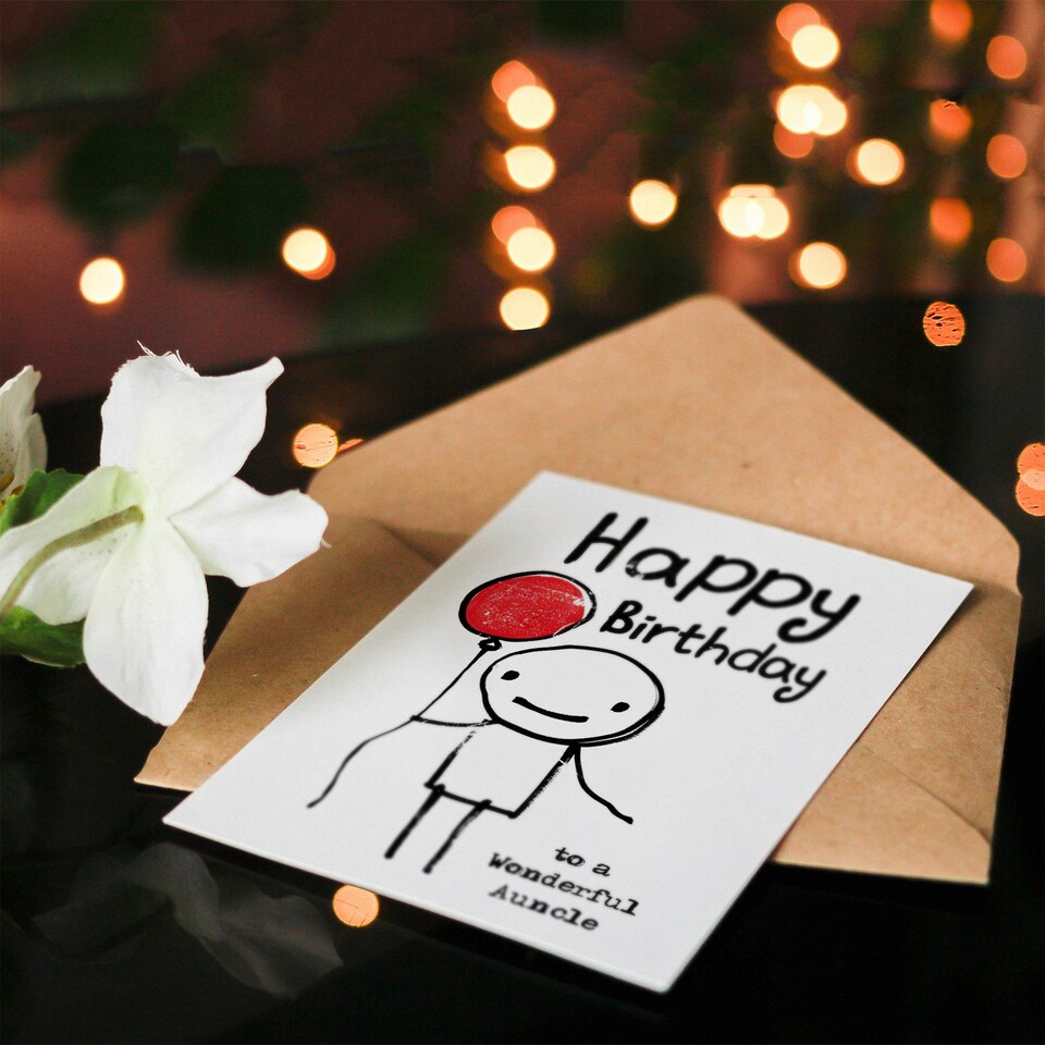 image 1 of Wonderful Auncle Stick Figure Red Balloon Birthday Card