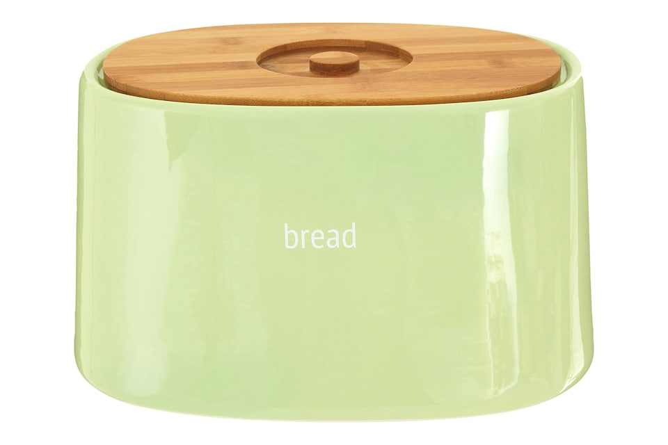 image 1 of Orsina Luxe Green Ceramic Bread Bin, Tapered Bread Box with Bamboo Lid, Large Bread Storage Container For Loaves