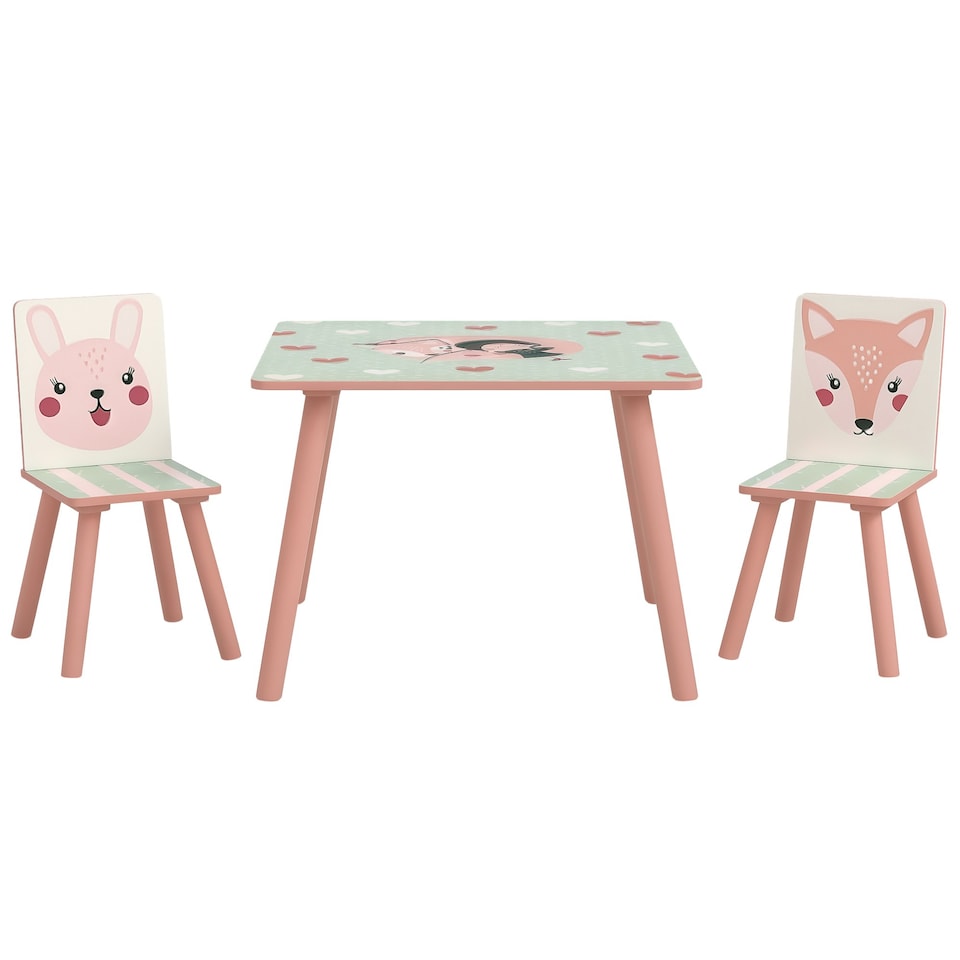 image 1 of ZONEKIZ Kids Table and Chairs, Children Desk with Two Chairs, Three Piece 