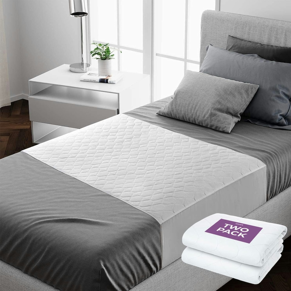 image 1 of Washable Bed Protector/Pad with Tucks - Double Bed Size, Premium Mattress Protector for Incontinence & Bed Wetting, Absorbs up to 8 Cups, 135x85 cm White White | 2 pack | Double